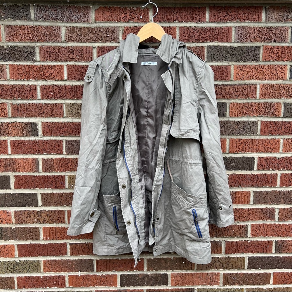 Papaya Tan Khaki Full Zip Up Hooded Utility Jacket